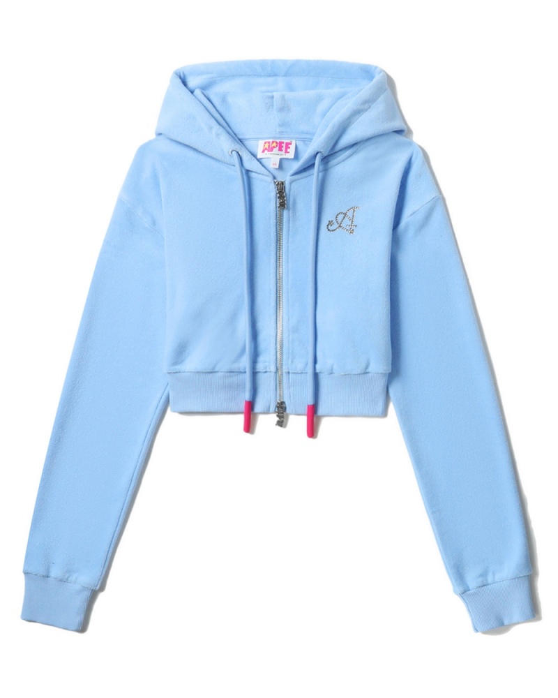 Sweatshirt Bape Towelling zip-up crop hoodie Bleu Femme | SFK-23275658